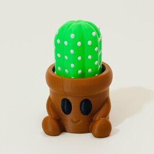 3d Printed Green Cactus Figurine in Brown Pot